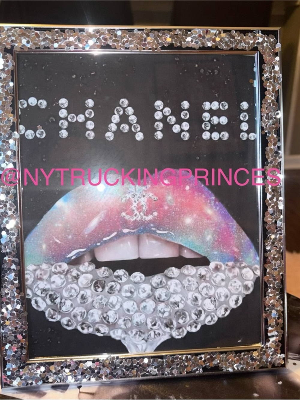 Glam Crystal Lip Wall Art - 'Chanel' Crystal Accents